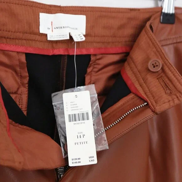 NEW Anthropologie Davina Faux Leather Culottes Pants Plus 14P Cognac Brown $128 - Picture 9 of 16